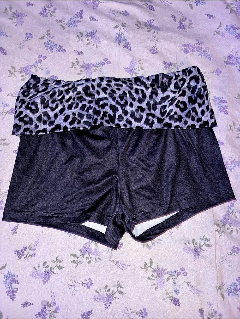 SHEIN Leopard Print Fold-Over Waist Super Low Rise Super Short Mini Shorts